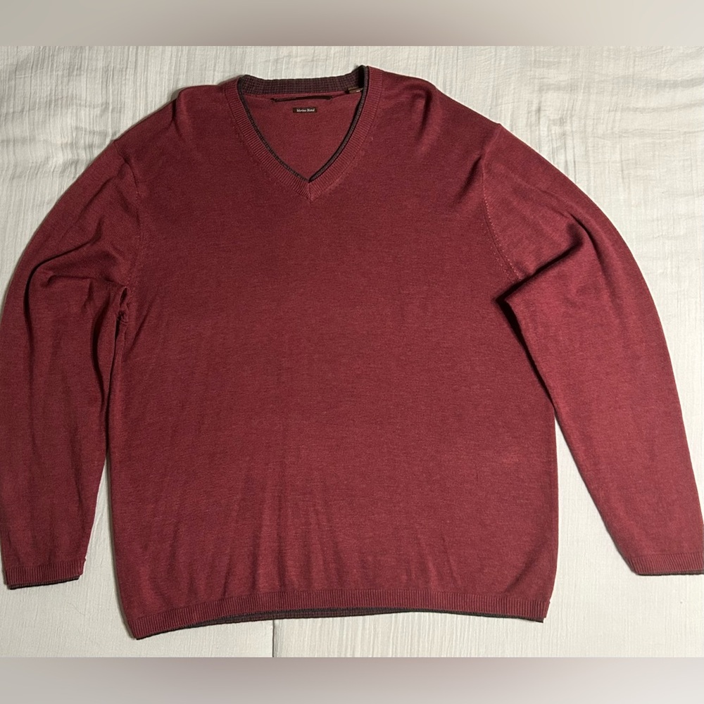 Perry Ellis V-Neck Merino Blend Sweater - Deep Red